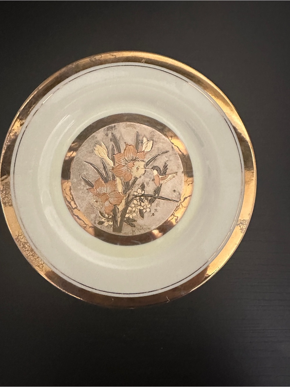 Vintage HiMARK Art of Chokin Japan Hummingbird Floral Gold Trim Collector Plate